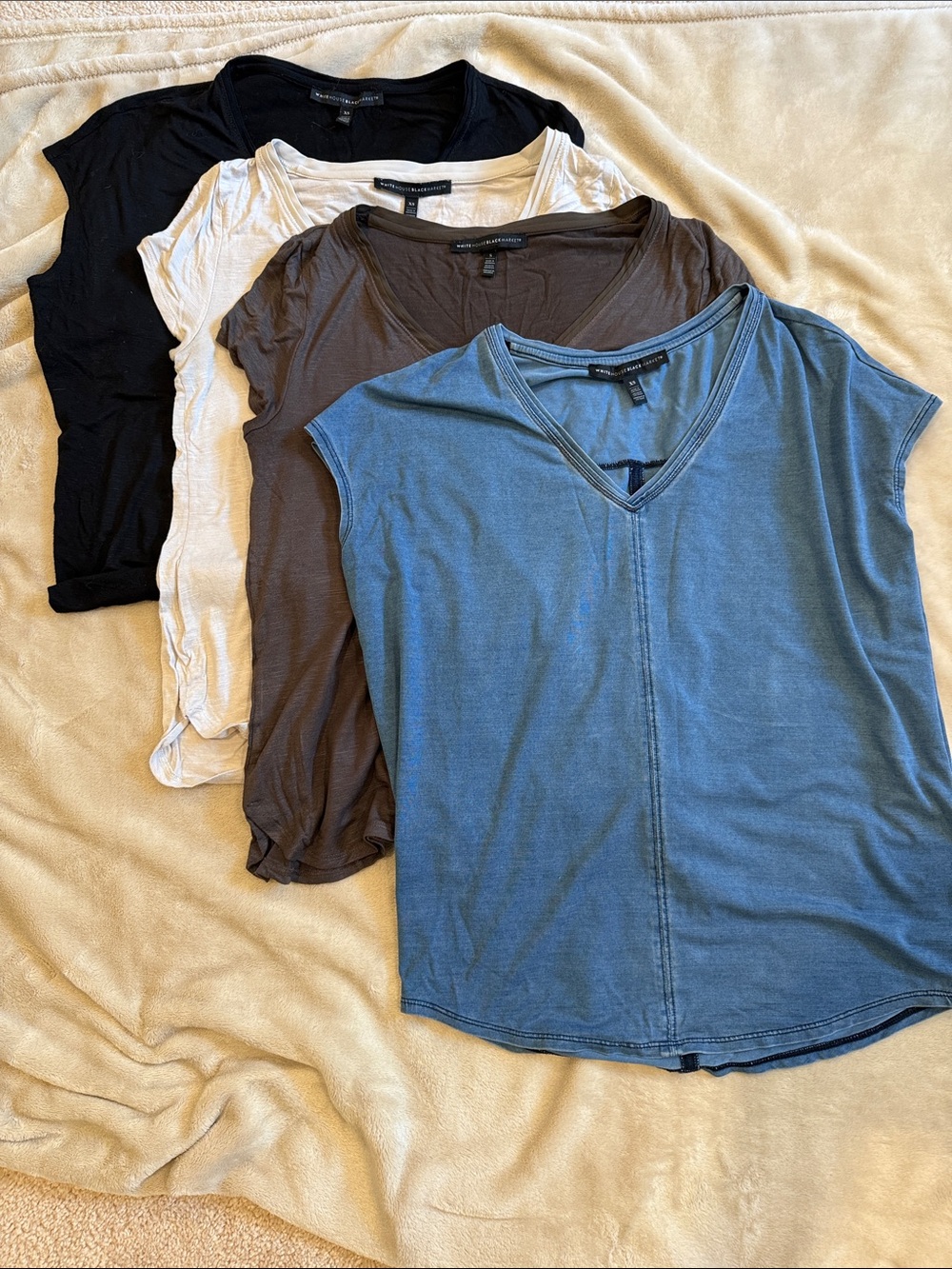 White House Black Market Short-Sleeve V-Neck Tee Set — Black, Cream, Brown, Blue